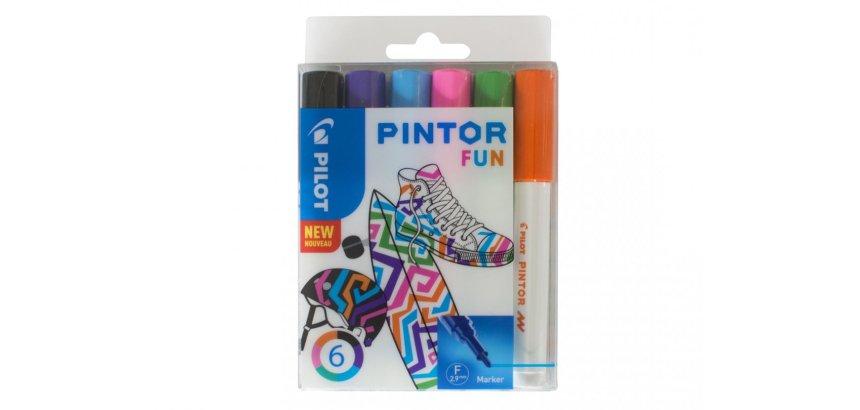 Marqueur pilot pintor peinture base d'eau ultra-couvrante multi surface pointe fine résistante set 6 coloris fun