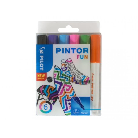 Marqueur pilot pintor peinture base d'eau ultra-couvrante multi surface pointe fine résistante set 6 coloris fun