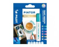 Marqueur pilot pintor peinture base d'eau ultra-couvrante multi surface pointe moyenne résistante set 6 coloris métal