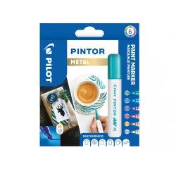 Marqueur pilot pintor peinture base d'eau ultra-couvrante multi surface pointe moyenne résistante set 6 coloris métal
