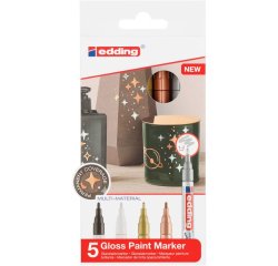 Marqueur edding e-751 peinture brillante metallique couvrante verre metal         plastique pointe fine - 5 un