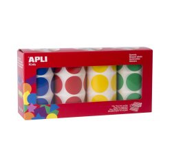 Gommette apli kids adhesive ronde 33mm coloris assortis   boite 4 rouleaux 2832 unites