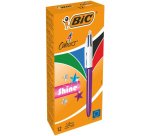 Stylo-bille bic 4 couleurs shine pointe 1mm écriture moyenne corps violet métallisé brillant