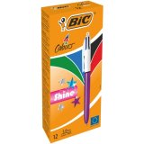 Stylo bille 4 couleurs rétractable Shine. Pointe Moyenne (1,0 mm) - Corps Métallisé Violet