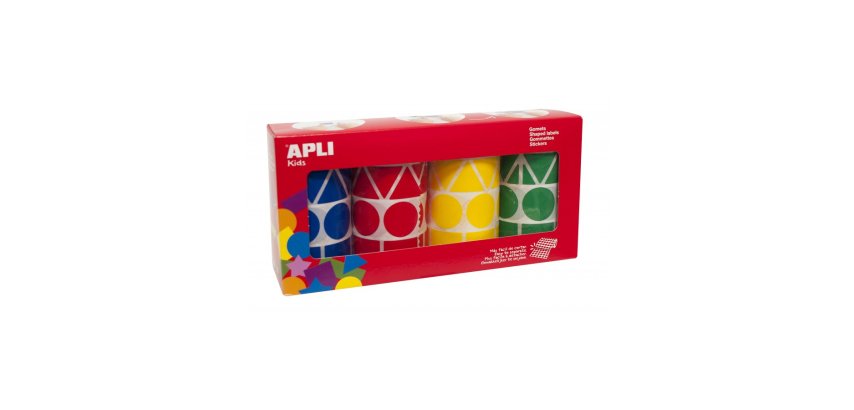 Lot de 4 rouleaux de gommettes motifs et couleur assortis : carré, triangle, rectangle, rond