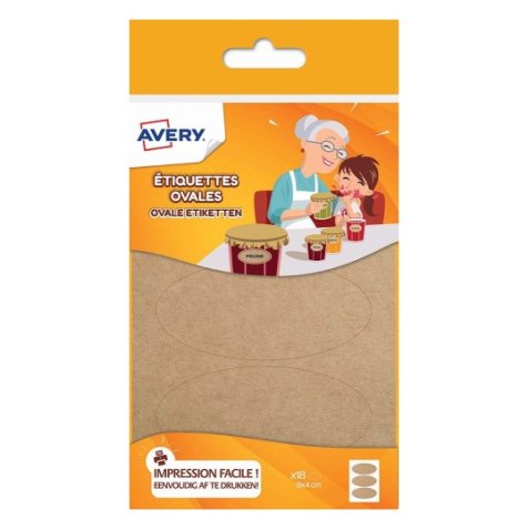 Sachet de 18 étiquettes ovales kraft brun 9x4cm. A personnaliser