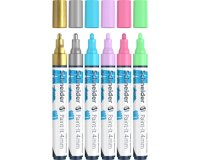 Marqueur acrylique schneider paint it 320 4mm pochette de  6 couleurs assorties (or,     bleu pastel, rose pastel,