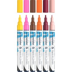 Marqueur acrylique schneider paint it 310 2mm pochette de  6 couleurs assorties (jaune,  brun, bourgogne, rose,