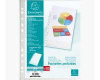 Sachet de 100 pochettes perforées polypropylène grainé 5/100e - A4 - Cristal