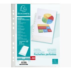 Sachet de 100 pochettes perforées polypropylène grainé 5/100e - A4 - Cristal