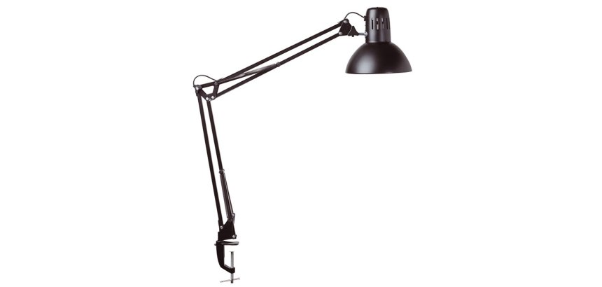 Luminaire bureau maulstudy surpince tete et bras metal      hauteur 44cm bras 35cm tete   diam. 17cm coloris noir