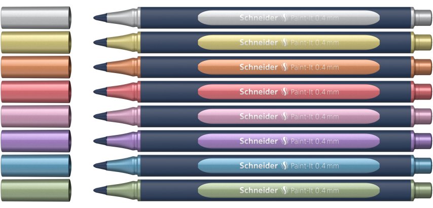 Pochette schneider roller metallique paint it 050 trait 0,4 mm pointe ultra smooth 8  coloris assorti