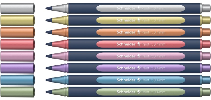 Pochette schneider roller metallique paint it 050 trait 0,4 mm pointe ultra smooth 8  coloris assorti