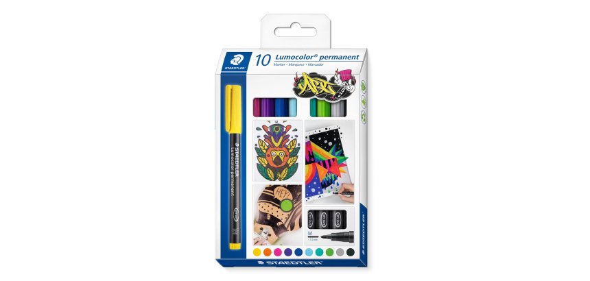 Marqueur staedtler permanent dry safe lumocolor  317       pointe moyenne 1mm coloris    assrotis etui de 10 feutres