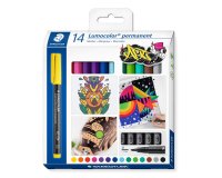 Marqueur staedtler permanent dry safe lumocolor  317       pointe moyenne 1mm coloris    assrotis etui de 14 feutres