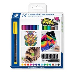 Marqueur staedtler permanent dry safe lumocolor  317       pointe moyenne 1mm coloris    assrotis etui de 14 feutres