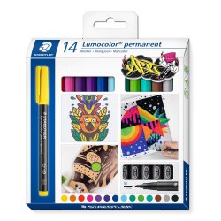 Marqueur staedtler permanent dry safe lumocolor  317       pointe moyenne 1mm coloris    assrotis etui de 14 feutres