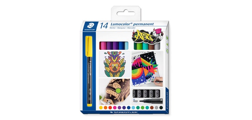 Marqueur staedtler permanent dry safe lumocolor  317       pointe moyenne 1mm coloris    assrotis etui de 14 feutres