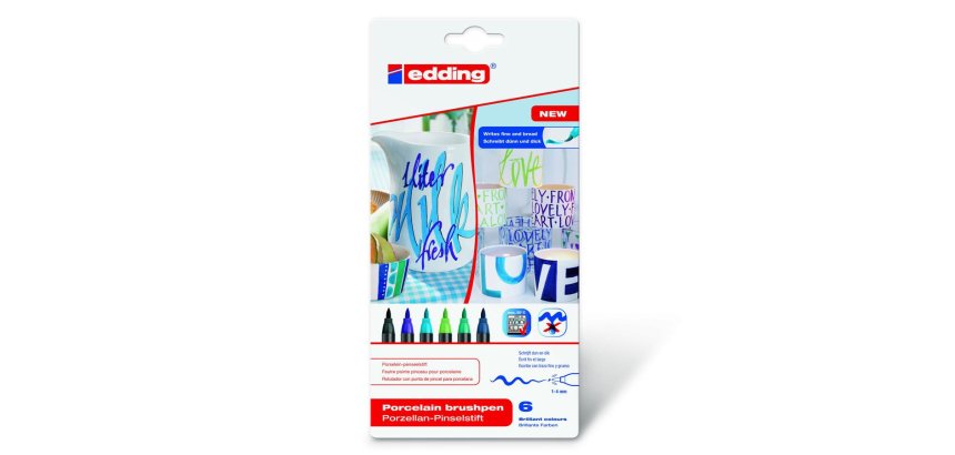 Feutre edding porcelaine e4200 céramique émaillée verre pointe pinceau fine flexible pochette 6 coloris froids