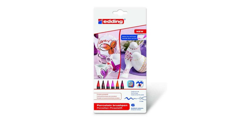 Feutre edding porcelaine e4200 céramique émaillée verre pointe pinceau fine flexible pochette 6 coloris chauds