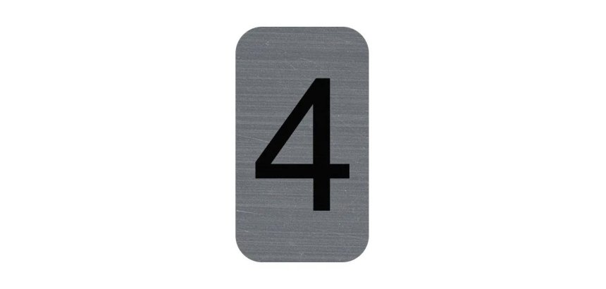 Plaque adhésive imitation Aluminium Chiffre 4 2,5x4,4 cm - Gris
