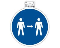 Panneau PP adhésif antidérapant Gardez vos distances 20 cm - Bleu
