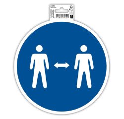 Panneau PP adhésif antidérapant Gardez vos distances 20 cm - Bleu