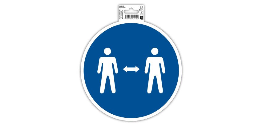 Panneau PP adhésif antidérapant Gardez vos distances 20 cm - Bleu