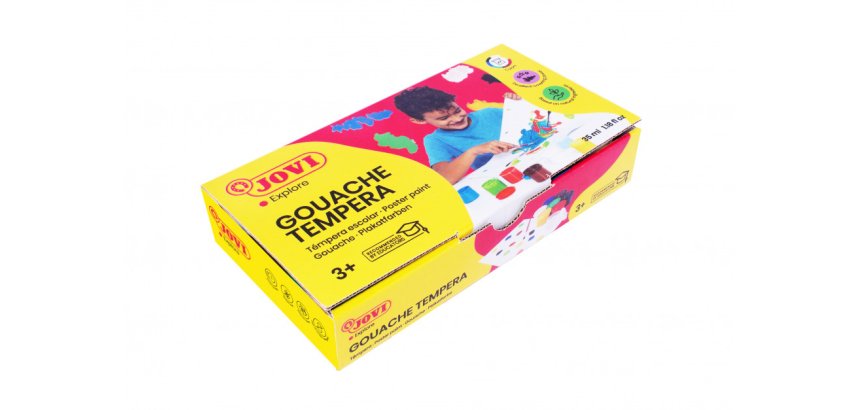 Gouache scolaire jovi a base d'eau couleur assorties 6     pots de 35 ml + pinceau+ pot  pour l'eau