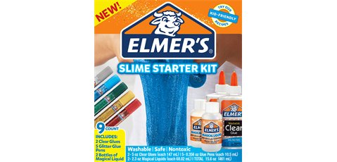 Kit starter elmers fabrication slime coloré 2 flacons de colle 5 glitters 2 liquides magiques