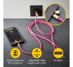 Intenso USB-C Charging Lanyard – Phone Necklace Cable, 60W Fast Charging, Adjustable Length, 1.65 m Nylon, USB-C to USB-C, neon pink