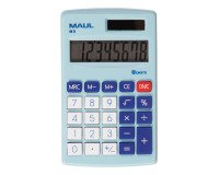 Calculatrice maul poche m8 8 chiffres ecran 1 ligne 3 touches memoires touche pourcentage calcul racines coloris bleu