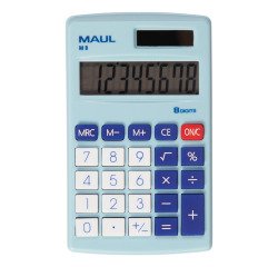 Calculatrice maul poche m8 8 chiffres ecran 1 ligne 3 touches memoires touche pourcentage calcul racines coloris bleu