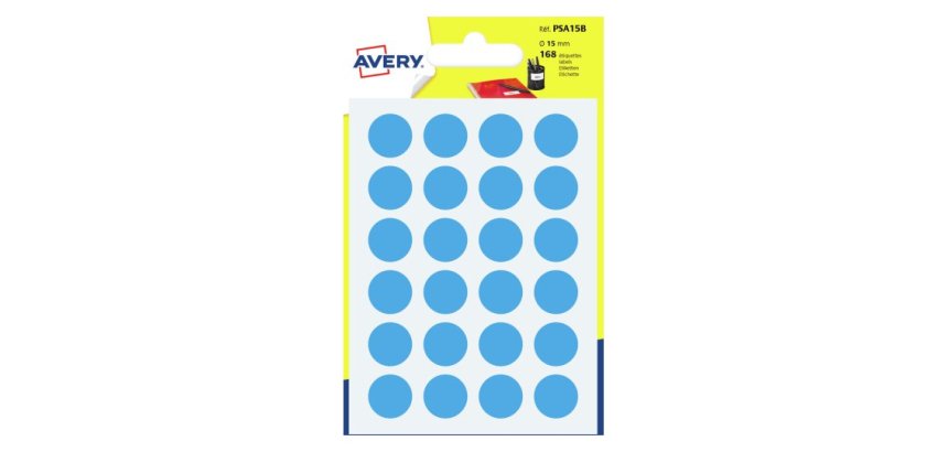 Etichette adesive tonde PSA - in carta - permanenti - diametro 15 mm - 24 et/fg - 7 fogli - blu - Avery