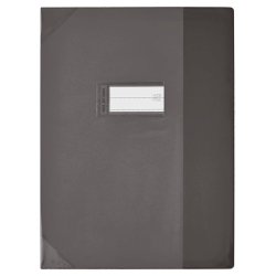 Protège-cahier elba strong line pvc cristal 15/100e rabats porte-étiquette et étiquette a4 210x297mm noir cristal