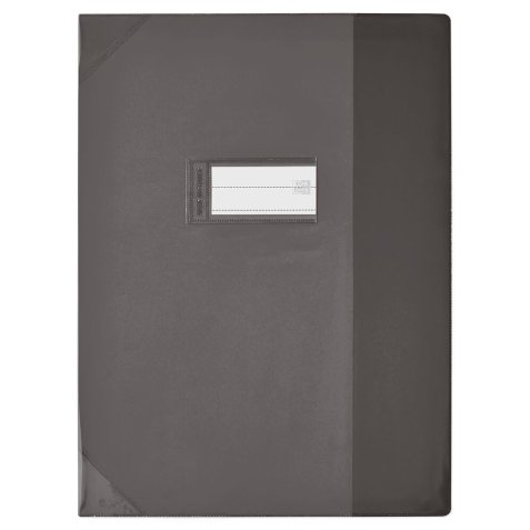 Protège-cahier elba strong line pvc cristal 15/100e rabats porte-étiquette et étiquette a4 210x297mm noir cristal