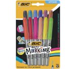 Marqueur bic permanent marking pointe ogive trace 1.8mm encre base alcool coloris intenses assortis blister 12 unités