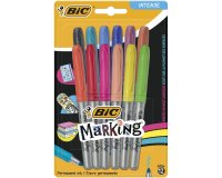 Marqueur bic permanent marking pointe ogive trace 1.8mm encre base alcool coloris intenses assortis blister 12 unités