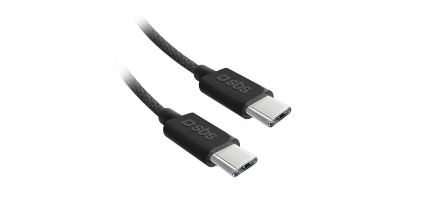 SBS Câble USB tressé USB C - USB C PD 60W 1m50, noir
