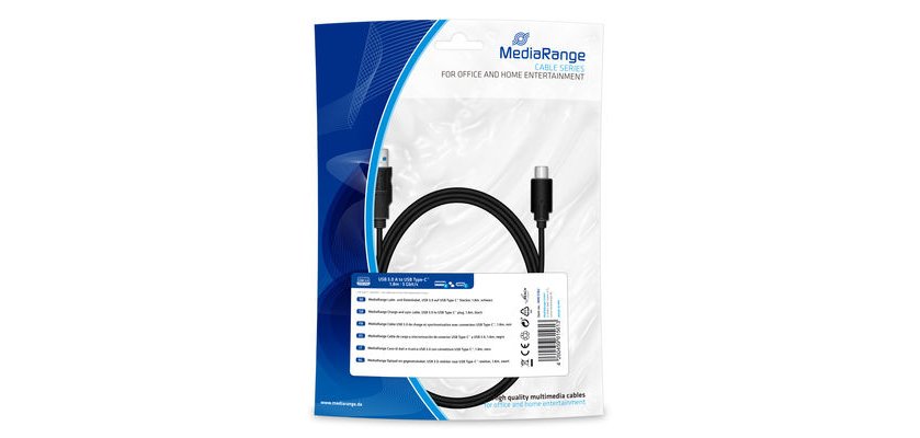 MediaRange MRCS182 USB-Kabel USB 3.2 Gen 1 (3.1 Gen 1) 1,8 m USB A USB C 5 Gbit/s Schwarz