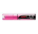 Marqueur craie uniball chalk pointe biseautee large 8mm ideale ardoise vitrine resiste pluie coloris rose fluo
