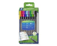 Feutre staedtler triplus fineliner 334 r pointe extra  fine 0,3mm ergonomique coloris assortis etui 10 unites