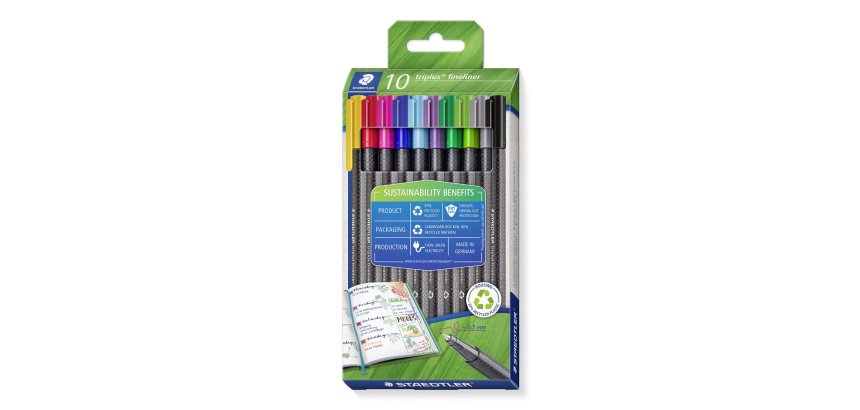 Feutre staedtler triplus fineliner 334 r pointe extra  fine 0,3mm ergonomique coloris assortis etui 10 unites