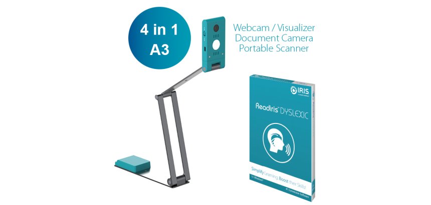 I.R.I.S. IRIScan Visualizer 7 + Readiris Dyslexic 2.0 Escáner de captura aérea 4160 x 3120 DPI A3 Azul ártico, Plata