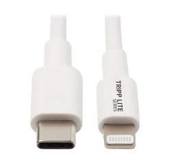 Tripp Lite M102-003-WH Cable de Sincronización y Carga USB C a Lightning, Certificado MFi - USB 2.0, M/M, Blanco, 0.91 m [3 pies]