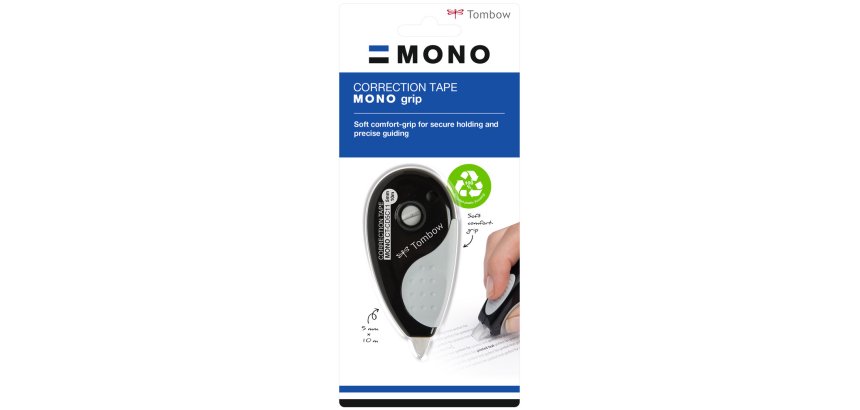Correcteur tombow mono grip dévidoir ruban 5mmx10m application frontale réécriture immédiate