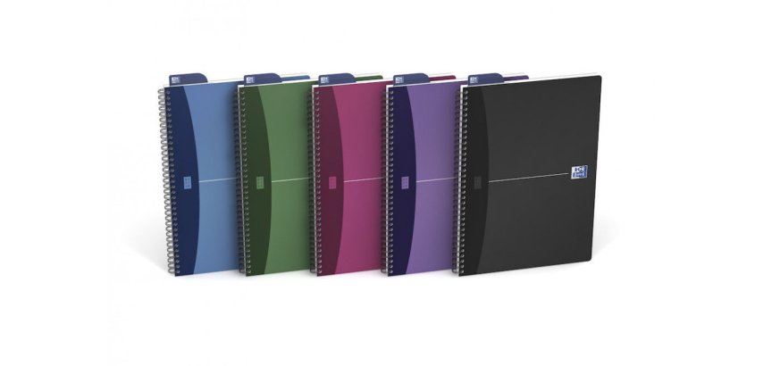 Cahier Oxford office Urban mix A4 ligné 7mm 100 pages reliure spirale couverture polypro coloris assortis