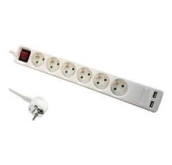DLH Multiprise secteur (NF) avec interrupteur - 6 prises et 2 ports USB