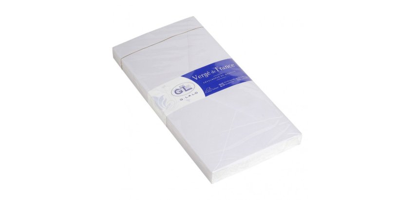 25 enveloppes DL (110x220mm) Vergé de France doublées gommées