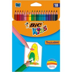 Crayon couleur bic kids tropicolors 2 175mm mine résistante pigmentée large palette coloris vifs étui carton 18 unités
